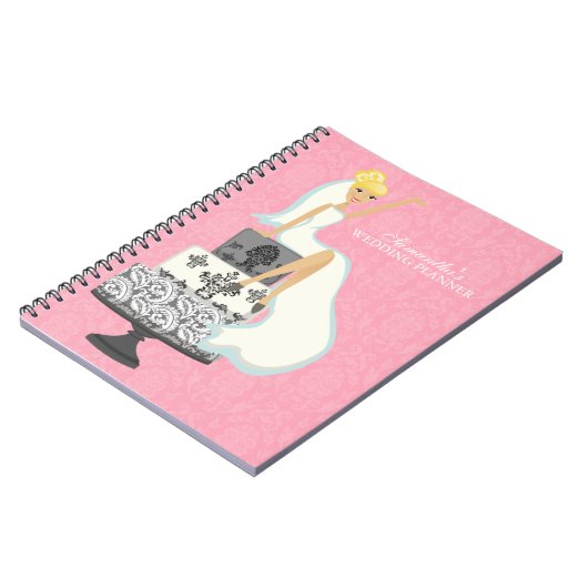 Blonde bride op de bruiloft Cake {roze} Notitieboek (Linkerzijde)