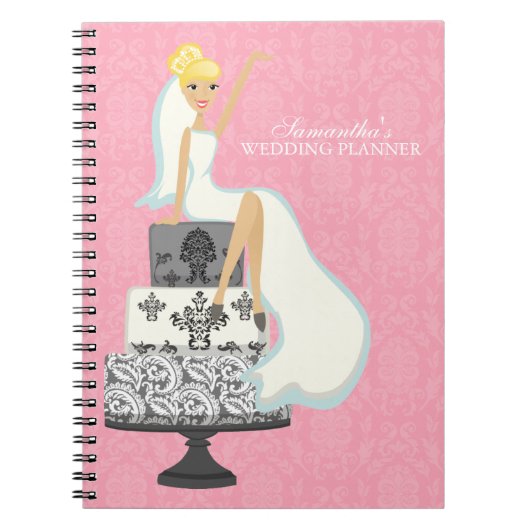 Blonde bride op de bruiloft Cake {roze} Notitieboek (Voorkant)