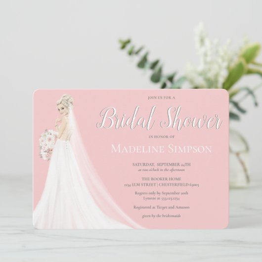 Blonde Bride Wedding Gown Vrijgezellenfeest Kaart (Staand voorkant)