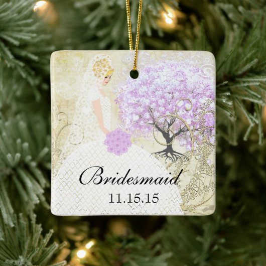 Blonde Bridesmaid Gifts Lavender Heart Leaf Tree Keramisch Ornament (Boom)