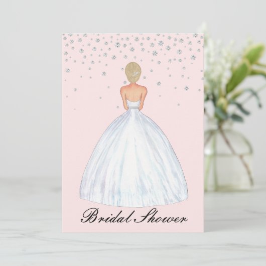 Blonde Bruid Illustratie Diamant Vrijgezellenfeest Kaart (Staand voorkant)