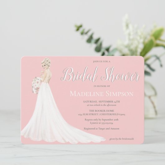 Blonde bruid trouwjurk Vrijgezellenfeest Kaart (Staand voorkant)