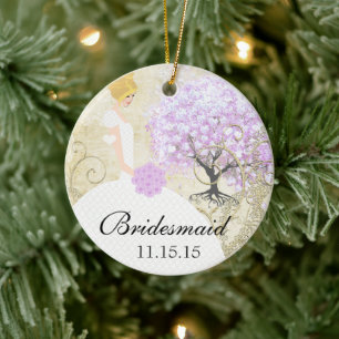 Blonde bruidsmeisje cadeaus lavendel hart blad boo keramisch ornament