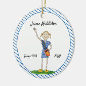 Blonde Cadette Girl Scouting Blue Stripe Keramisch Ornament (Links)