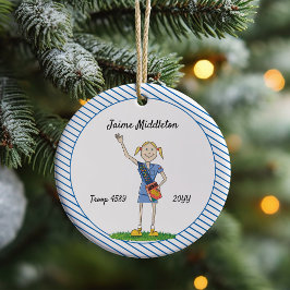 Blonde Cadette Girl Scouting Blue Stripe Keramisch Ornament