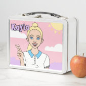 Blonde Cartoon Girl Pastel Pink School Student (In situ)