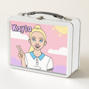 Blonde Cartoon Girl Pastel Pink School Student