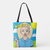 Blonde Cartoon Girl School Student Name Library Tote Bag (Achterkant)