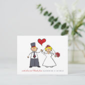 Blonde Cartoon Paar Mr. & Mrs Wedding Dank u Briefkaart (Staand voorkant)