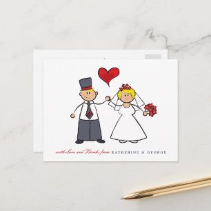 Blonde Cartoon Paar Mr. & Mrs Wedding Dank u Briefkaart