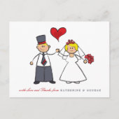 Blonde Cartoon Paar Mr. & Mrs Wedding Dank u Briefkaart (Voorkant)