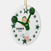 Blonde Cheer Green & White Pom Poms Keramisch Ornament (Rechts)
