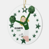 Blonde Cheer Green & White Pom Poms Keramisch Ornament (Links)