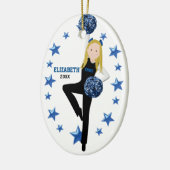 Blonde Cheer Squad in zwart, blauw en wit Keramisch Ornament (Links)