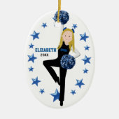 Blonde Cheer Squad in zwart, blauw en wit Keramisch Ornament (Voorkant)
