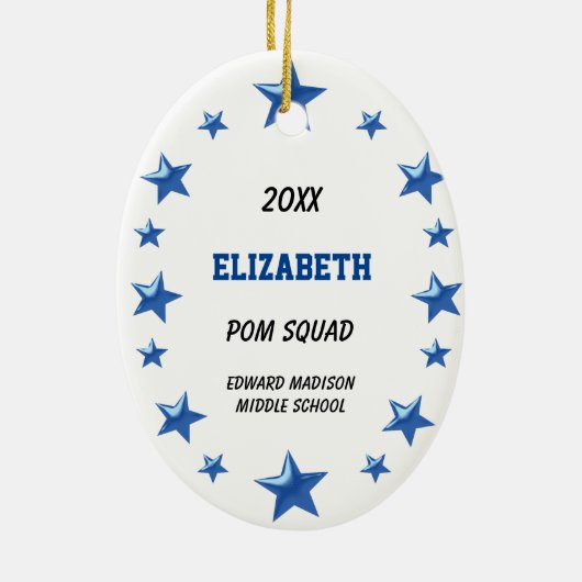 Blonde Cheer Squad in zwart, blauw en wit Keramisch Ornament (Achterkant)