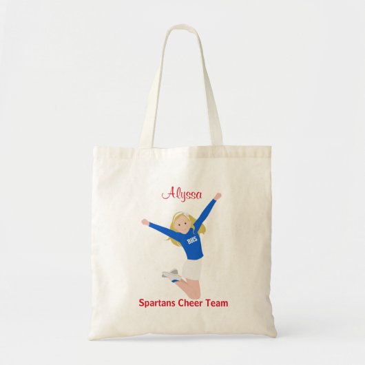 Blonde Cheerleader in Blue and White Tote Bag (Voorkant)