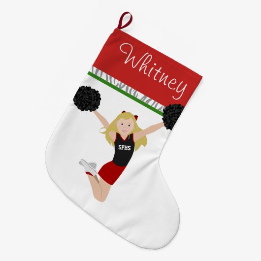 Blonde Cheerleader in het rood en het zwart Grote Kerstsok (Voorkant (Hangend))