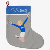 Blonde Cheerleader in het wit en blauw Grote Kerstsok (Voorkant)