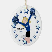 Blonde Cheerleader Pom Poms in Blue & Black Keramisch Ornament (Rechts)