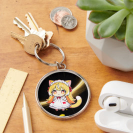 Blonde Chibi Katgirl in Midi Jurk Sleutelhanger