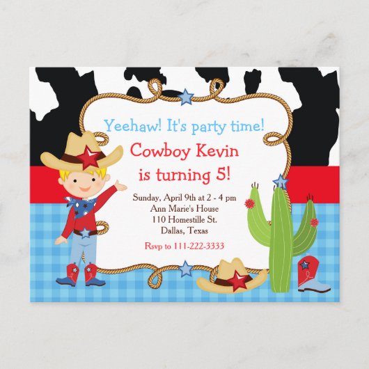Blonde Cowboy Westerne Birthday Party Briefkaart (Voorkant)
