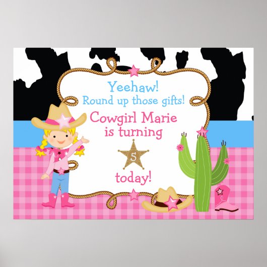 Blonde Cowgirl Western Birthday Poster (Voorkant)