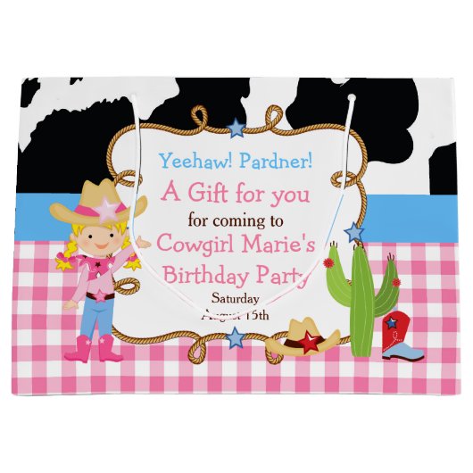 Blonde Cowgirl Western Dank je Groot Cadeauzakje (Voorkant)