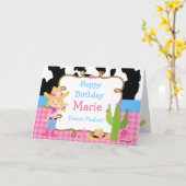 Blonde Cowgirl Westerne Birthday Party Kaart (Gele Bloem)