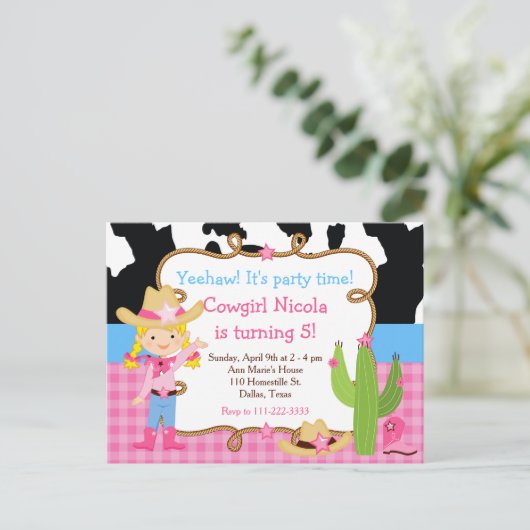 Blonde Cowgirl Westerse Verjaardagsfeestje Briefkaart (Staand voorkant)