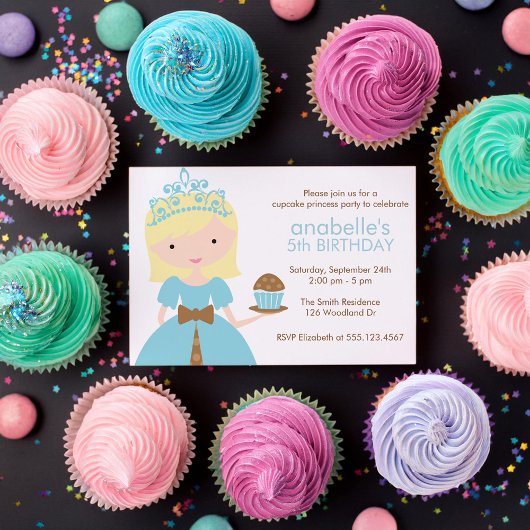 Blonde Cupcake Princess Birthday Party Kaart