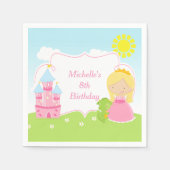 Blonde Cute Princess en Dragon Birthday Party Servet (Voorkant)