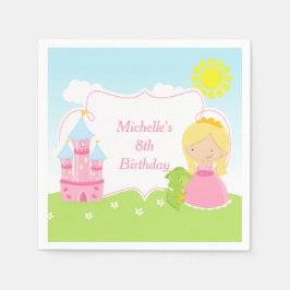 Blonde Cute Princess en Dragon Birthday Party Servet