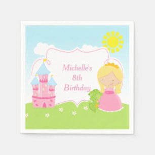 Blonde Cute Princess en Dragon Birthday Party Servet