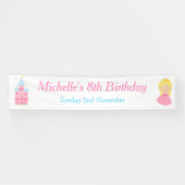 Blonde Cute Princess en Dragon Birthday Party Spandoek (Horizontaal)