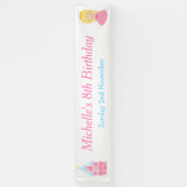 Blonde Cute Princess en Dragon Birthday Party Spandoek (Verticaal)