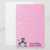Blonde Drummer Girl met sterren op roze Briefpapier (Voorkant / Achterkant)