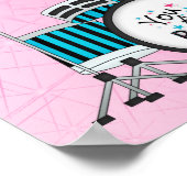 Blonde Drummer Girl met sterren op roze Poster (Hoek)