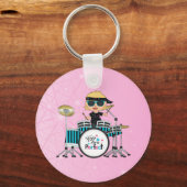 Blonde Drummer Girl met sterren op roze Sleutelhanger (Voorkant)