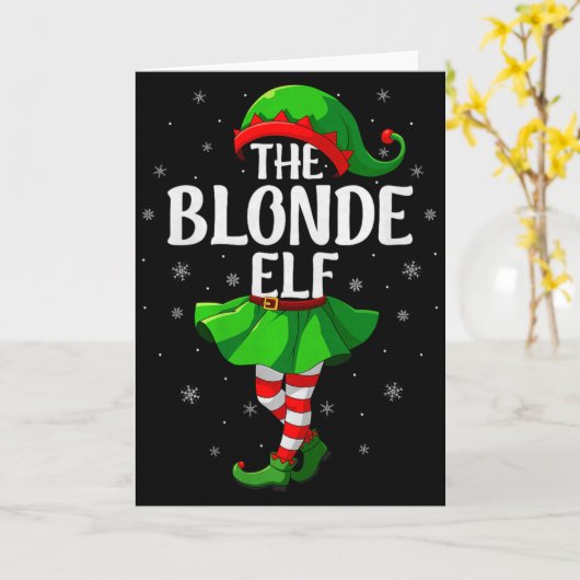 Blonde Elf Christmas Girls Women Elf Squad Xmas Fa Kaart (Gele Bloem)
