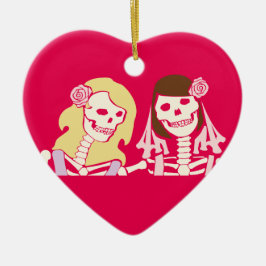 Blonde en Brunette Vrouw Skeleton Couple Keramisch Ornament