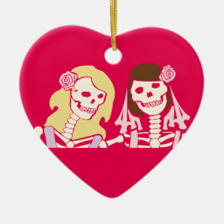 Blonde en Brunette Vrouw Skeleton Couple Keramisch Ornament
