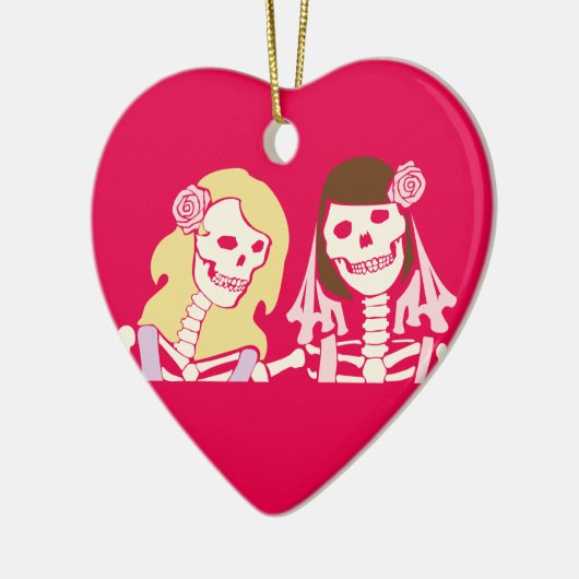 Blonde en Brunette Vrouw Skeleton Couple Keramisch Ornament (Links)