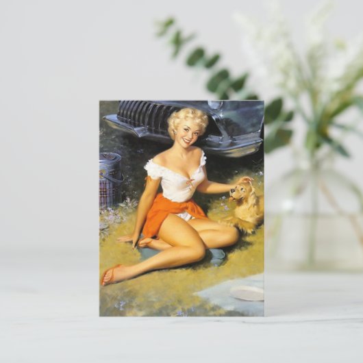 Blonde en Puppy Pin omhoog Briefkaart (Staand voorkant)