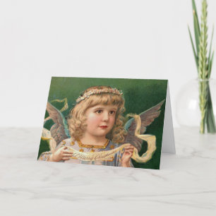 Blonde engel met kerstbanner feestdagen kaart