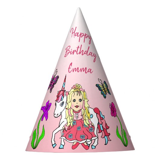 Blonde Fairy en Unicorn Birthday Pet Feesthoedjes (Voorkant)