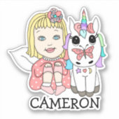 Blonde Fairy en Unicorn Persoonlijke naam Sticker (Voorkant)