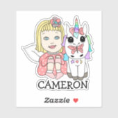 Blonde Fairy en Unicorn Persoonlijke naam Sticker (Vel)