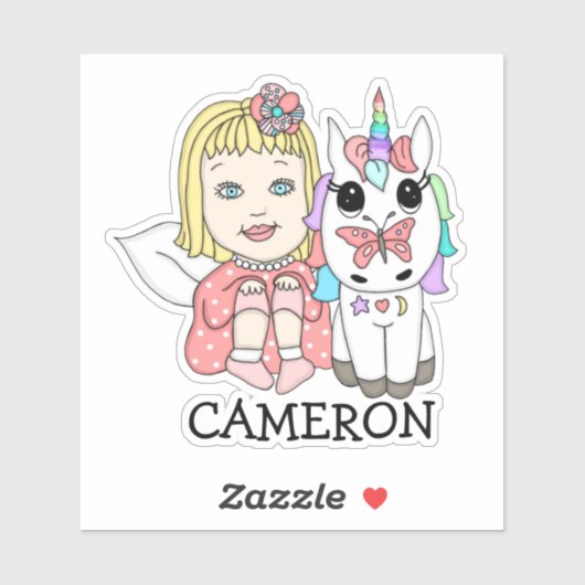 Blonde Fairy en Unicorn Persoonlijke naam Sticker (Vel)