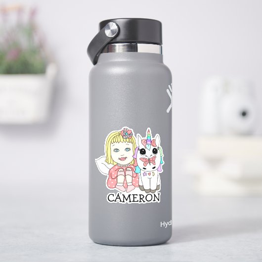 Blonde Fairy en Unicorn Persoonlijke naam Sticker (HydroFlask)